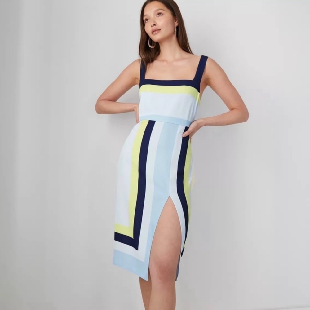 NWT BABATON | Aritzia 90’s Slit‎ Color Block Square Neckline Dress Sz. 6